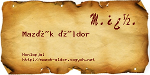 Mazák Áldor névjegykártya